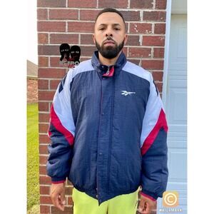 Reebok color block big logo Vintage 90s puffer sports coat jacket blue white red